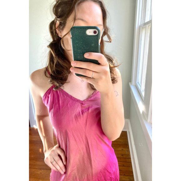 Vintage 90s Hot Pink Fuschia Irridescent Silk Midi Sleeveless Slip Dress S/M - Picture 4 of 10